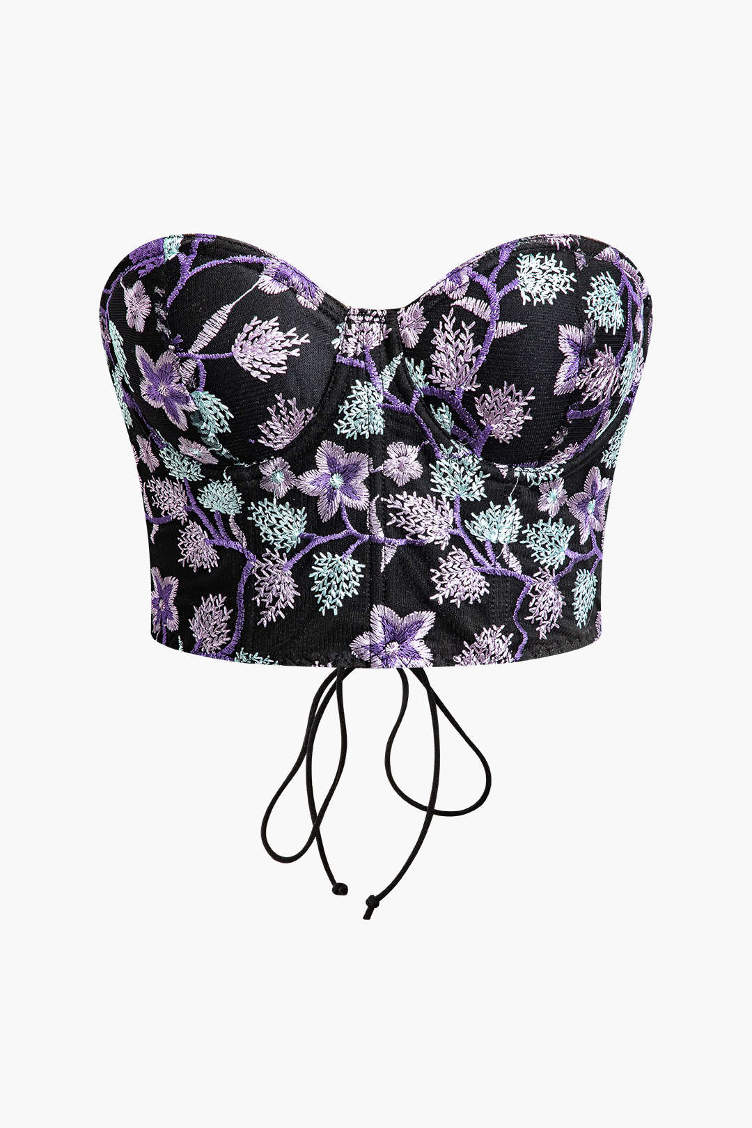 Flower Embroidery Tie Back Bustier Tube Top - Y2K Aesthetic Cute Crop Top for Stylish Outfits