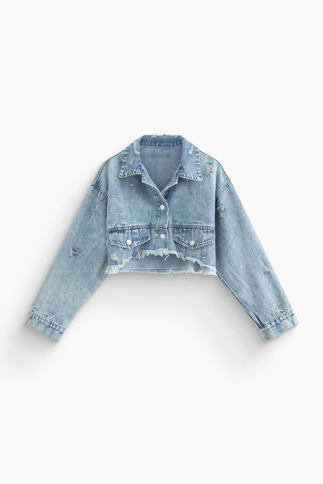 Frayed Button Crop Denim Jacket - Y2K Aesthetic Essential for Grunge and Coquette Outfits