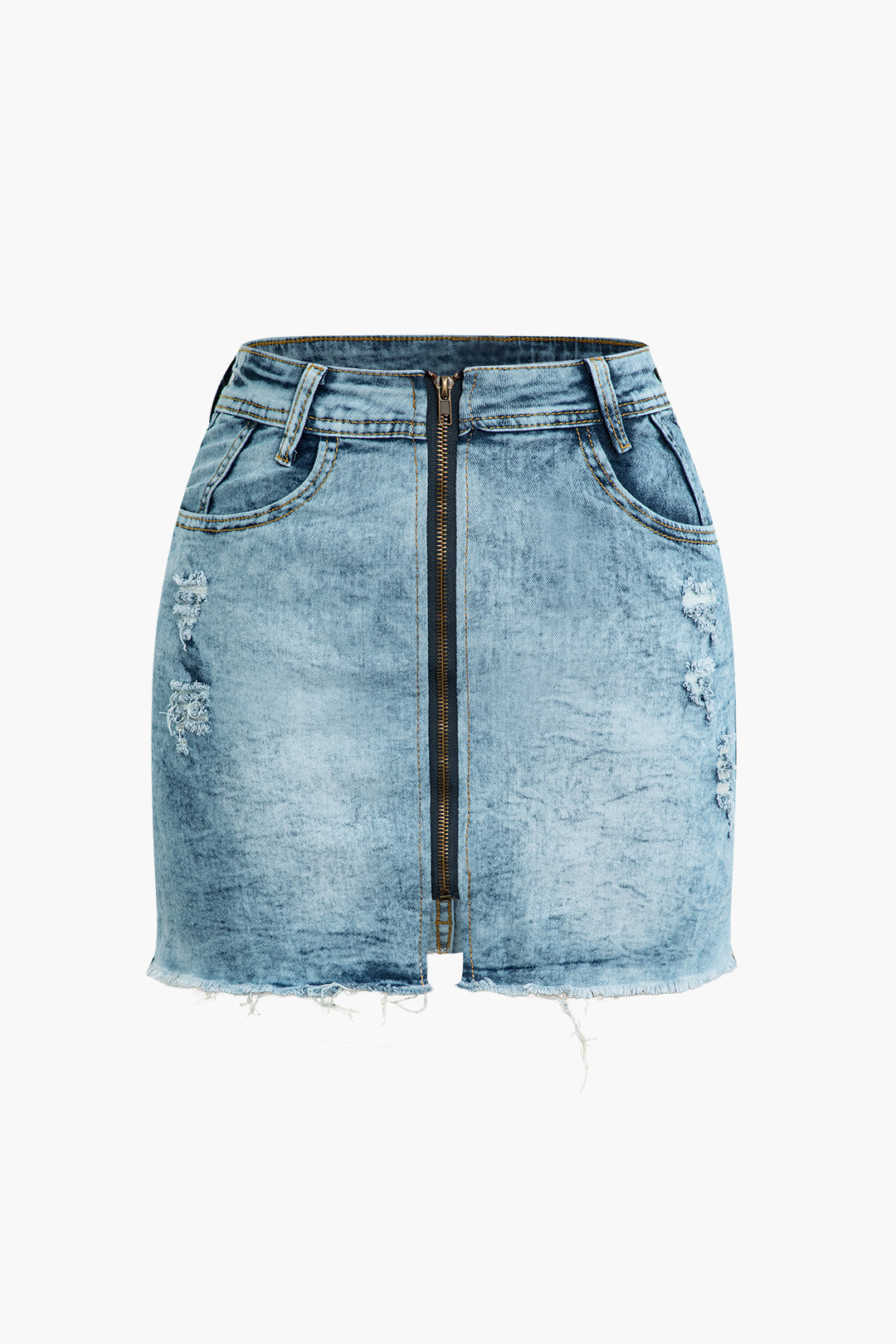 Frayed Denim Cargo Skirt with Zipper Pockets - Y2K Aesthetic Fashion Essential