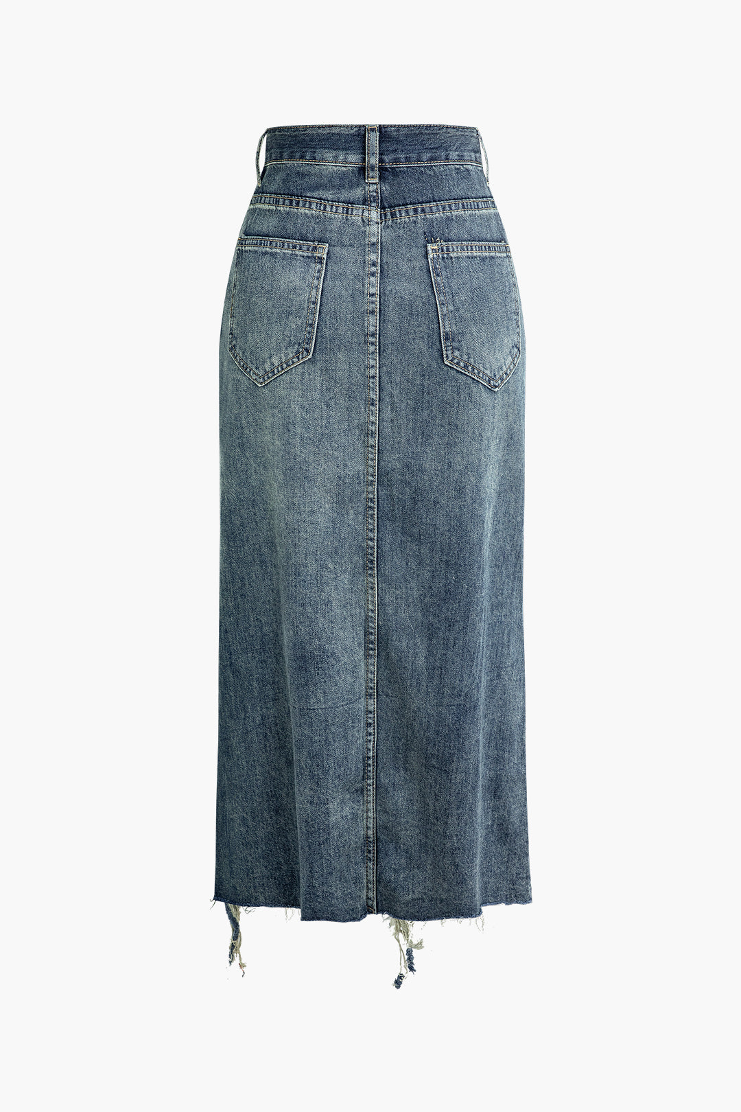 Frayed Denim Midi Skirt - Y2K Aesthetic Cargo Skirt for Trendy Grunge and Coquette Outfits