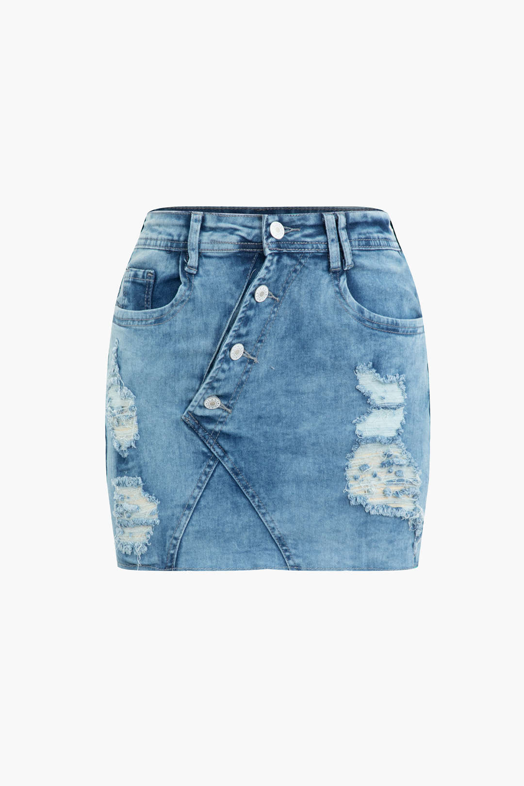 Frayed Denim Mini Skirt - Y2K Aesthetic Cargo Skirt for Grunge and Coquette Outfits