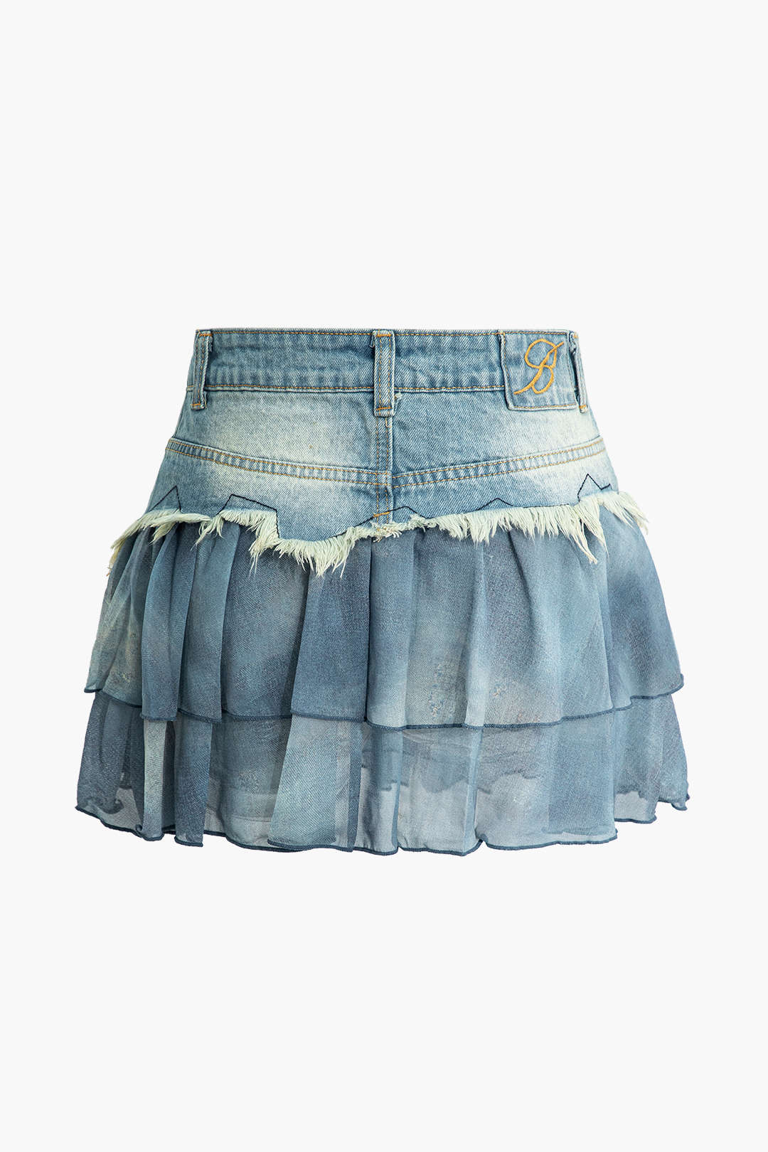 Frayed Denim Mini Skirt with Mesh Patchwork - Y2K Aesthetic Fashion Essential