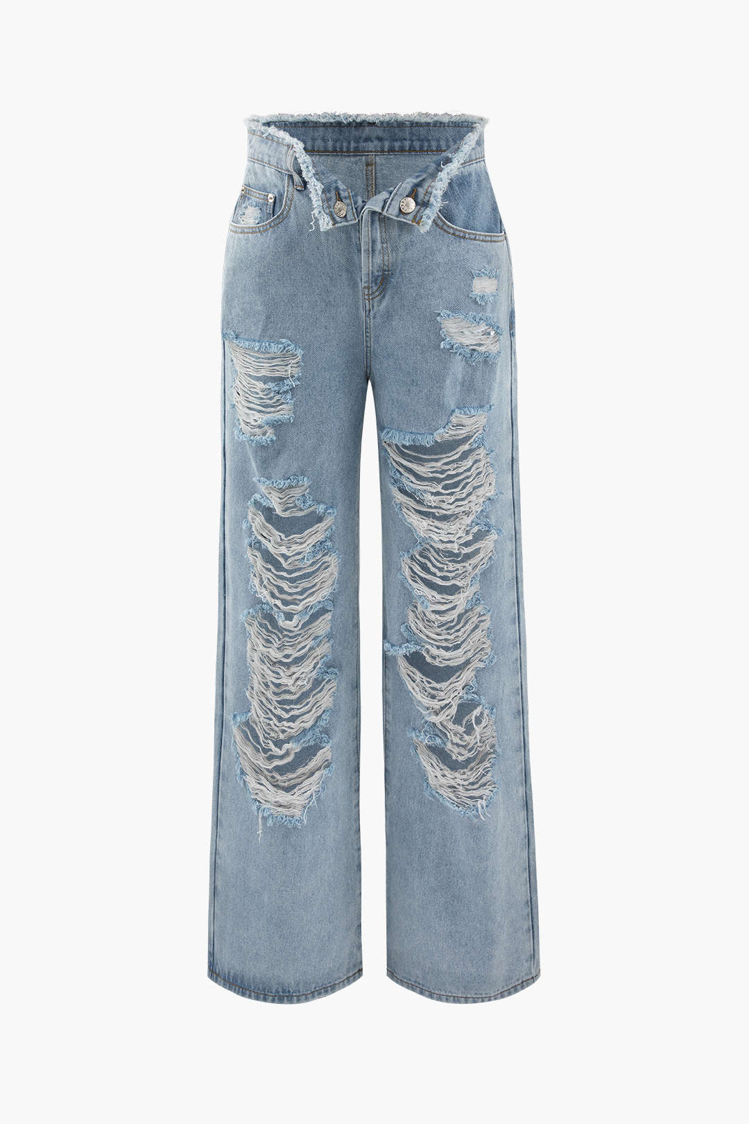 Frayed Destroyed Straight Leg Jeans - Y2K Grunge Style for Aesthetic Outfits