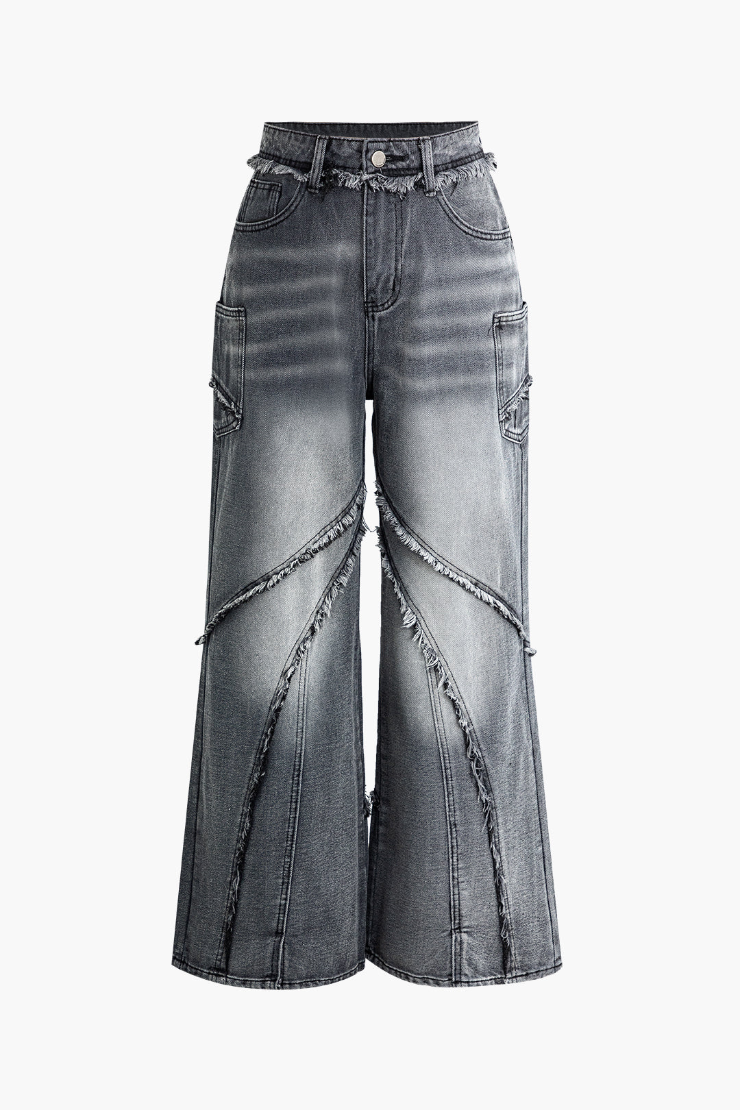 Frayed Faded Wide Leg Jeans - Y2K Style Denim for Grunge Aesthetic Outfits