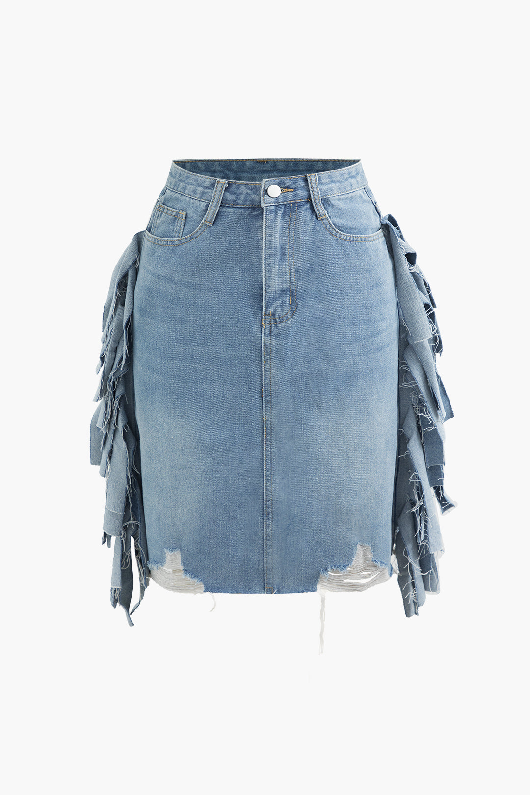 Frayed Fringe Denim Skirt - Y2K Aesthetic Cargo Skirt for Trendy Outfits