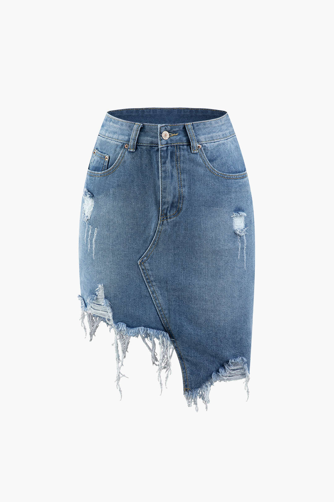 Frayed Hem Asymmetric Denim Skirt - Y2K Aesthetic Grunge Style for Trendy Outfits