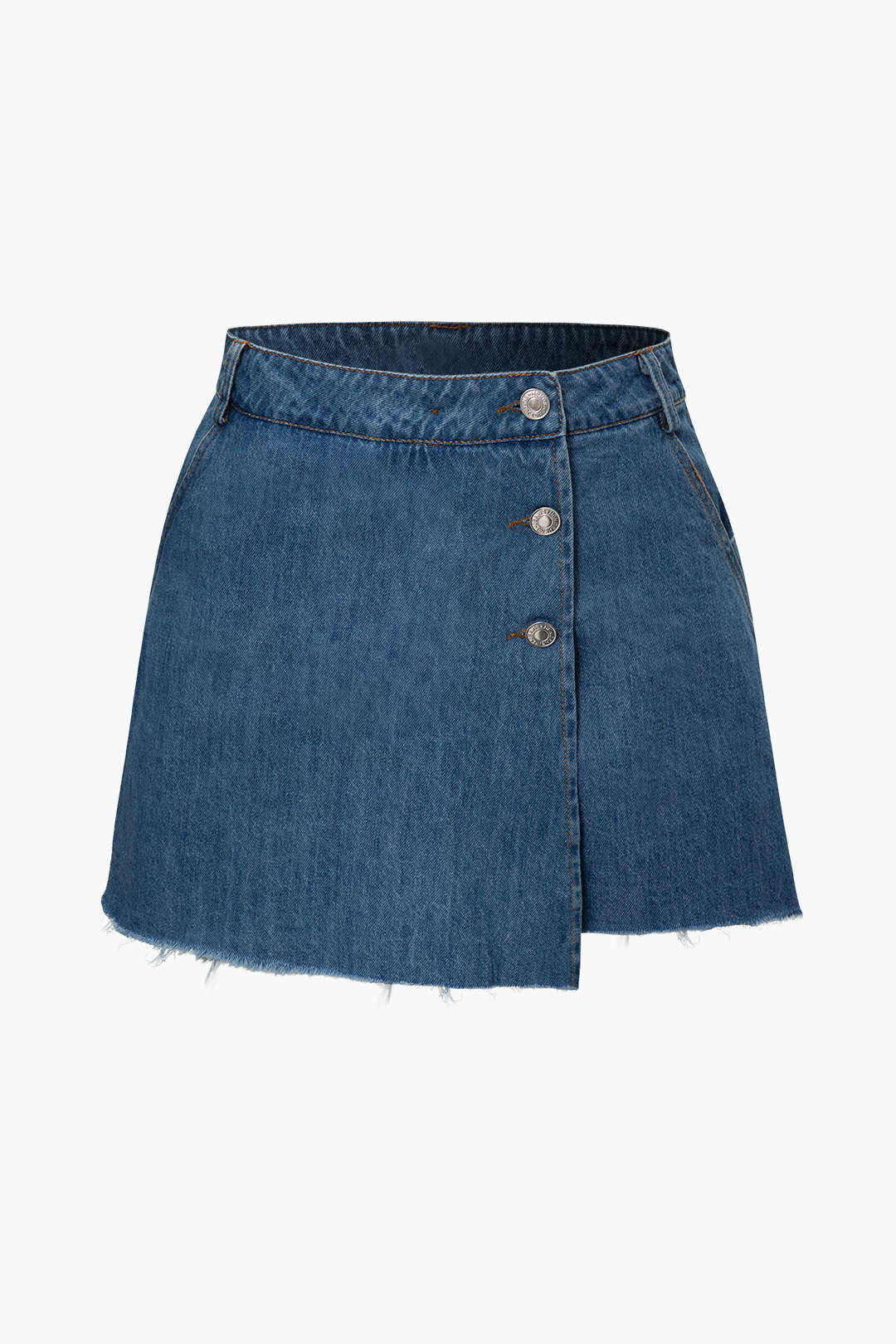 Frayed Hem Button-Up Denim Mini Skirt - Y2K Aesthetic Cute Skirt for Trendy Outfits