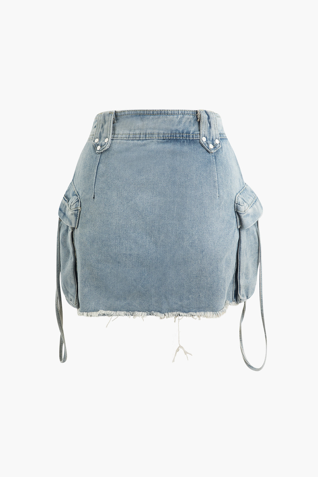 Frayed Hem Denim Mini Skirt with Flap Pockets - Y2K Aesthetic Essential