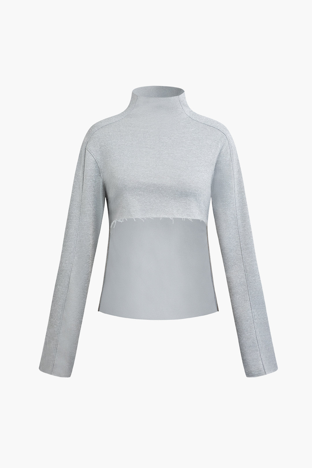 Frayed Hem Mock Neck Sweatshirt - Y2K Aesthetic Comfy Top for Grunge and Coquette Styles