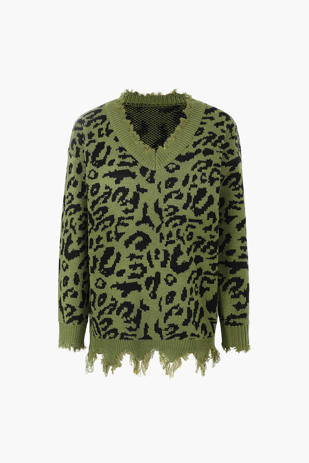 Frayed Leopard Sweater - Y2K Aesthetic Cozy Top for Grunge and Coquette Styles