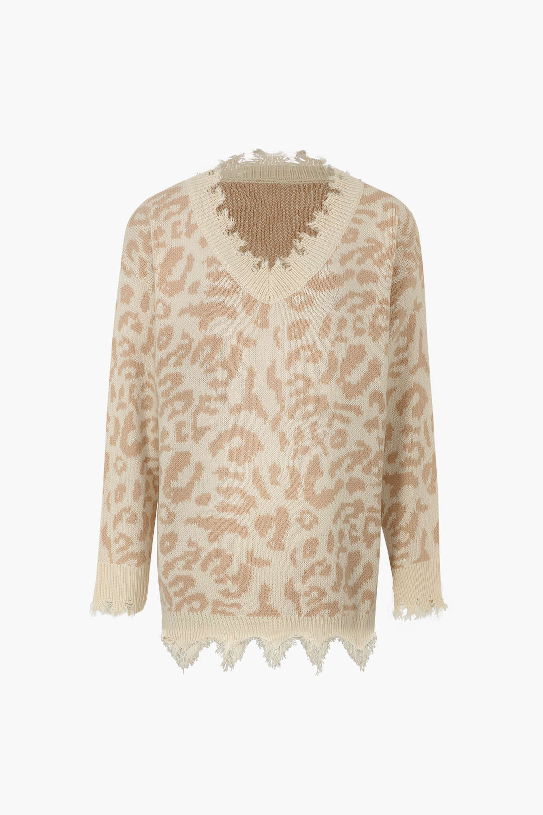 Frayed Leopard Sweater - Y2K Aesthetic Cozy Top for Grunge and Coquette Styles