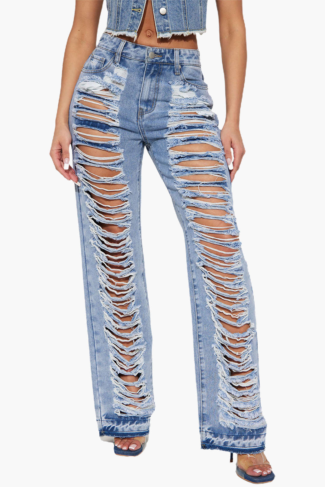 Frayed Ripped Low Rise Straight Leg Jeans - Y2K Grunge Style for Aesthetic Outfits