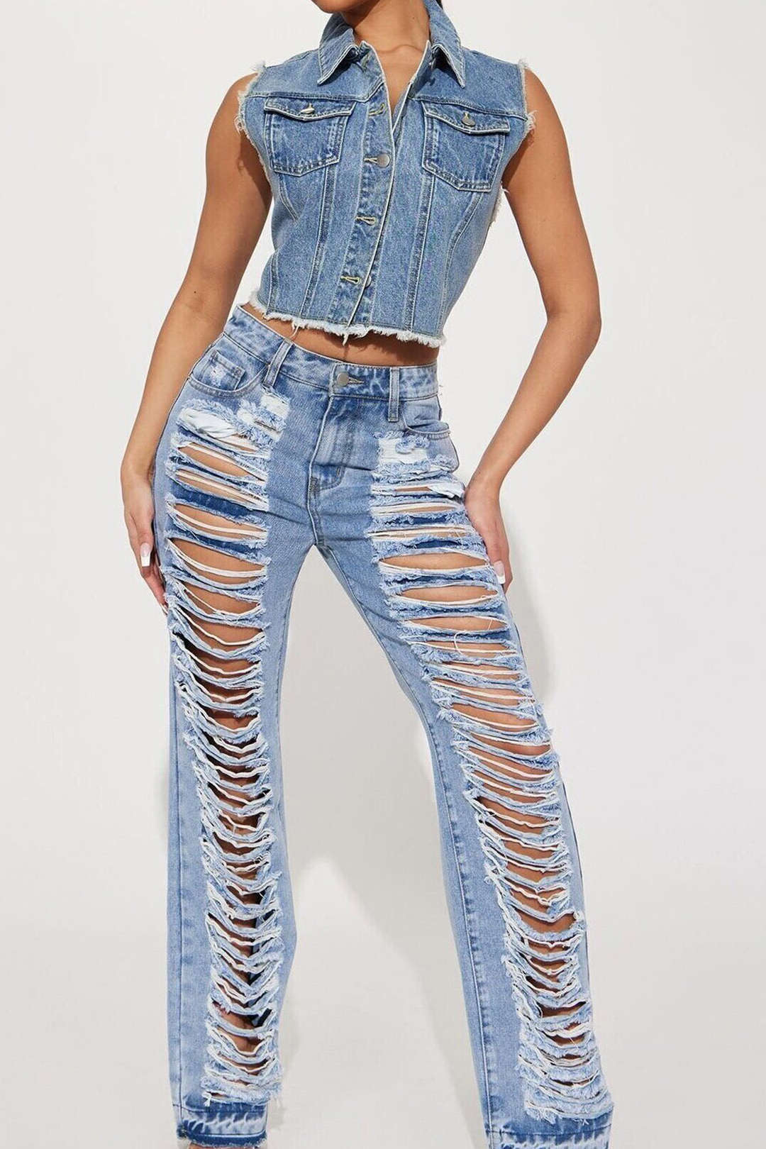 Frayed Ripped Low Rise Straight Leg Jeans - Y2K Grunge Style for Aesthetic Outfits