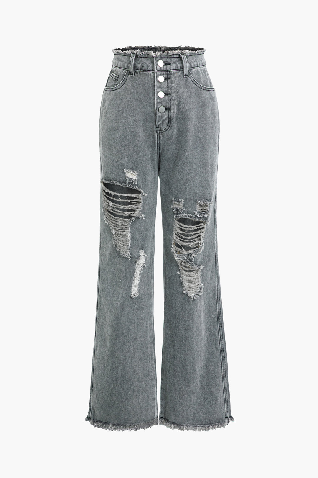 Frayed Trim Ripped High Waist Straight Leg Jeans for Y2K Aesthetic and Grunge Style