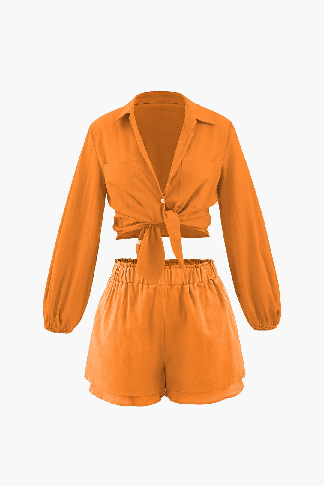 Frill Waist Shorts Set with Chest Pocket - Y2K Aesthetic Cute Outfit for Stylish Looks