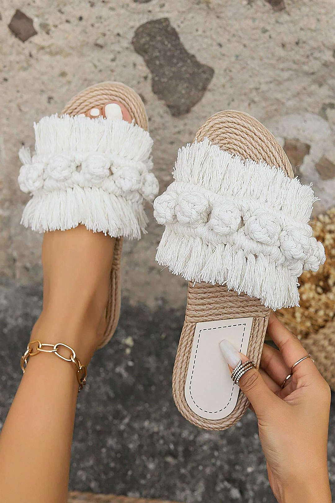 Fringe Braided Slipper Sandals for Y2K Aesthetic and Coquette Style Outfits