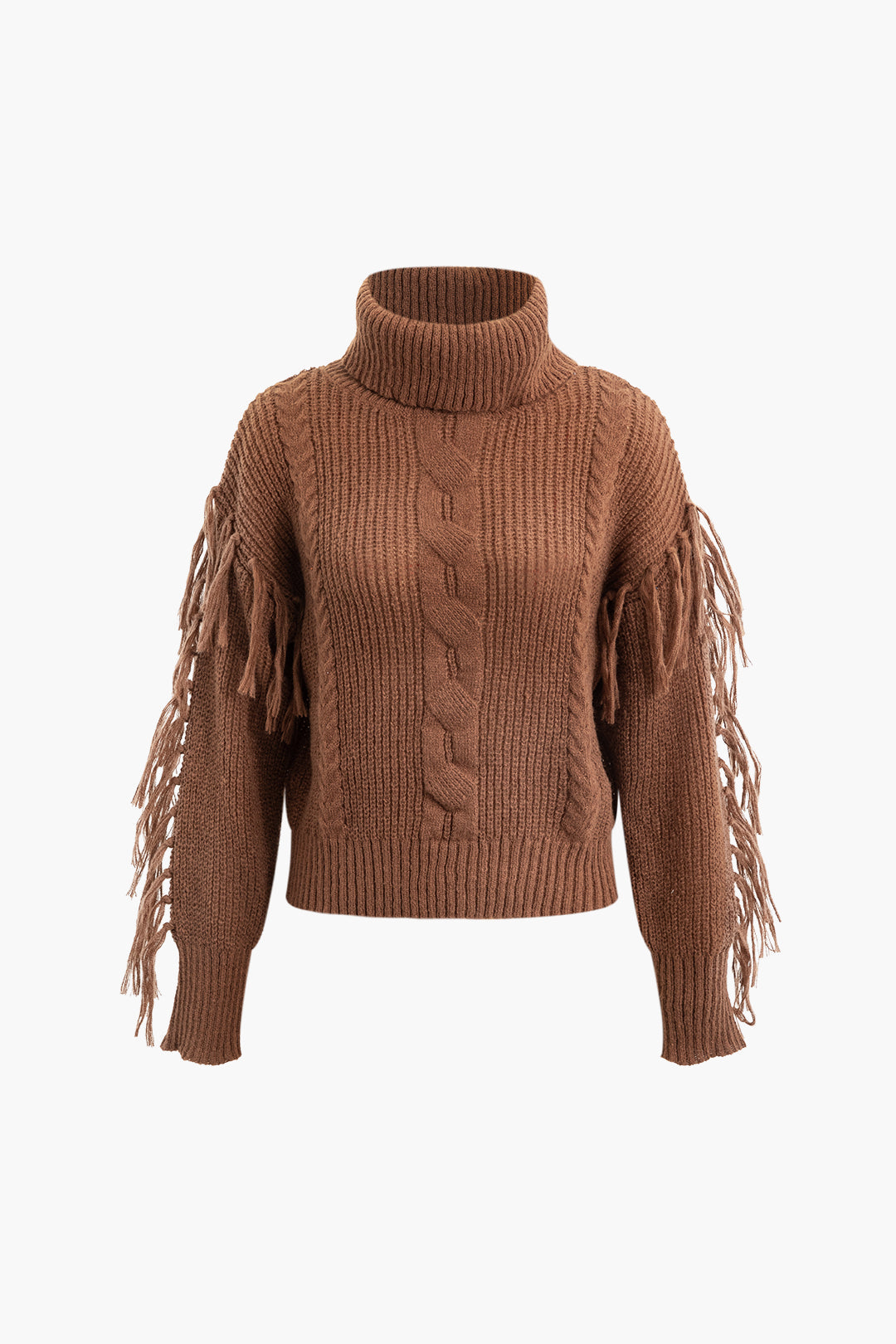 Fringe Detail Turtleneck Sweater & High Waist Knit Pants Set for Y2K Aesthetic Outfits