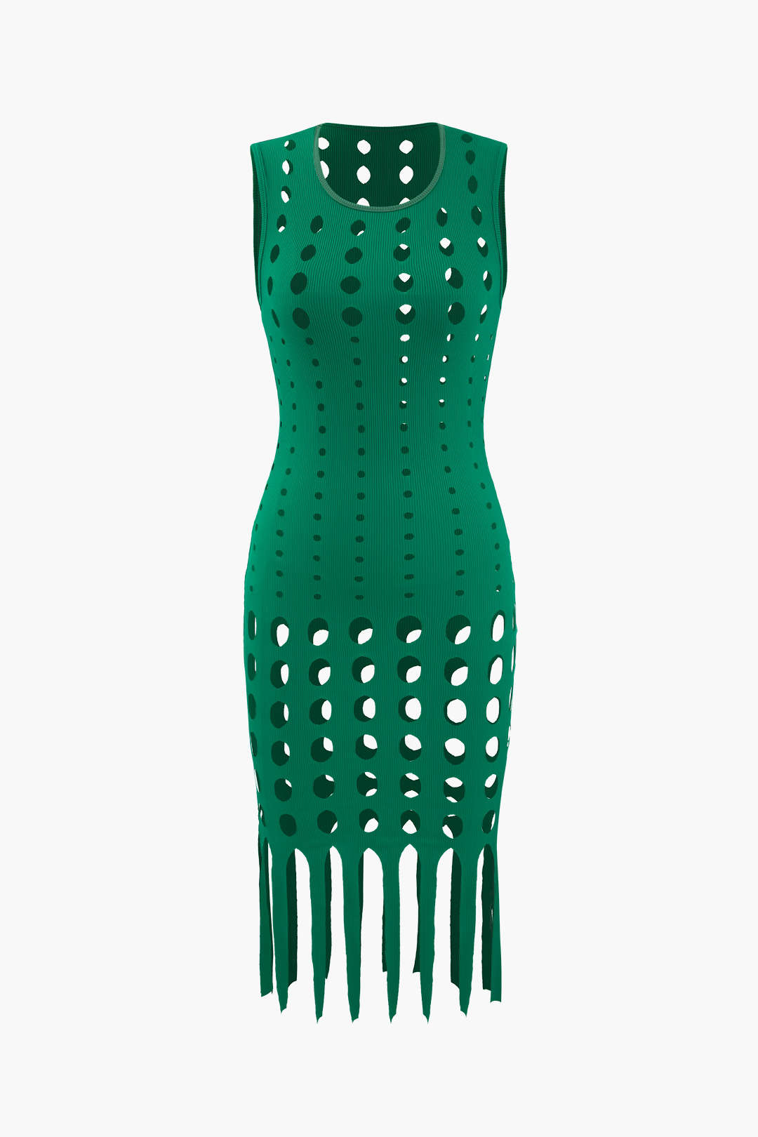 Fringe Hem Cut Out Sleeveless Midi Dress - Y2K Aesthetic Fashion Statement Piece