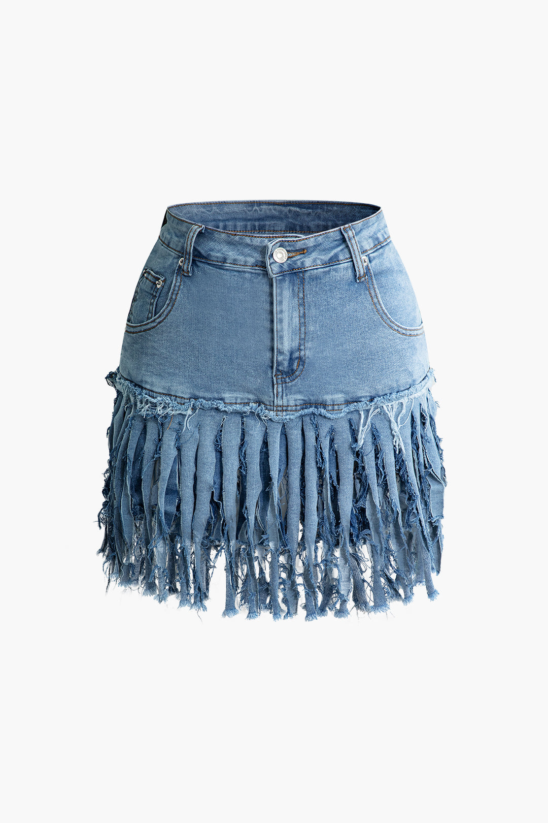 Fringe Hem Denim Mini Skirt - Y2K Aesthetic Grunge Style for Trendy Outfits