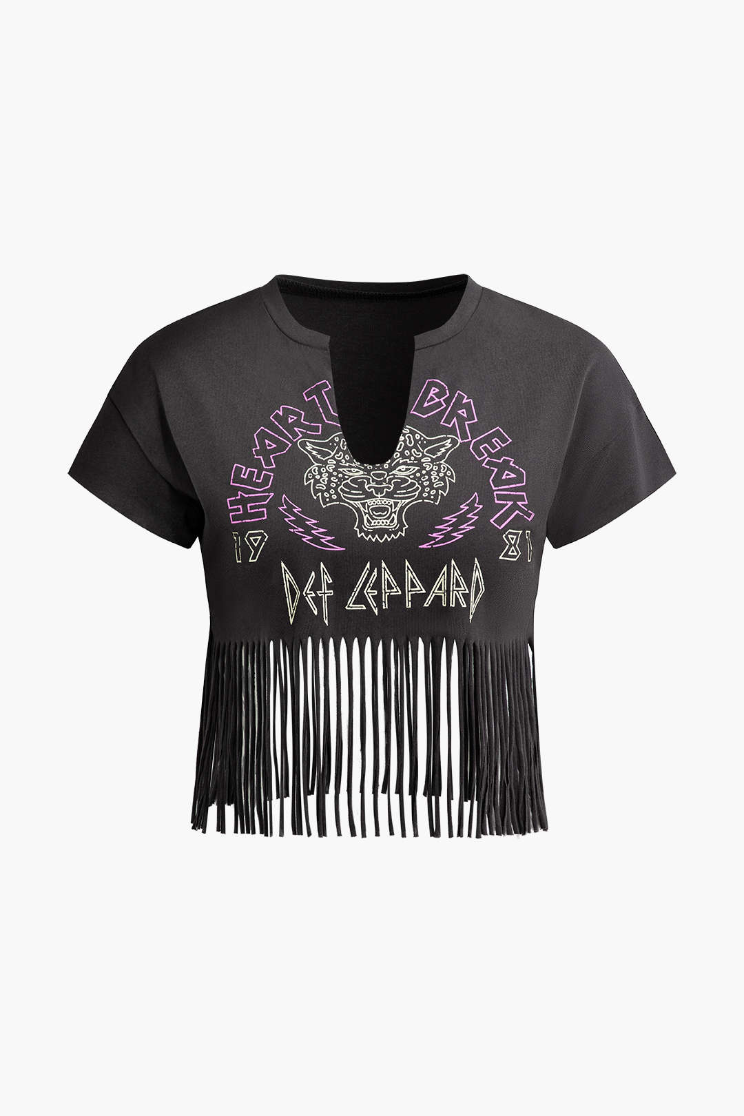 Fringe Hem V-neck T-shirt in Y2K Style - Trendy Coquette Aesthetic Top for Cute Outfits