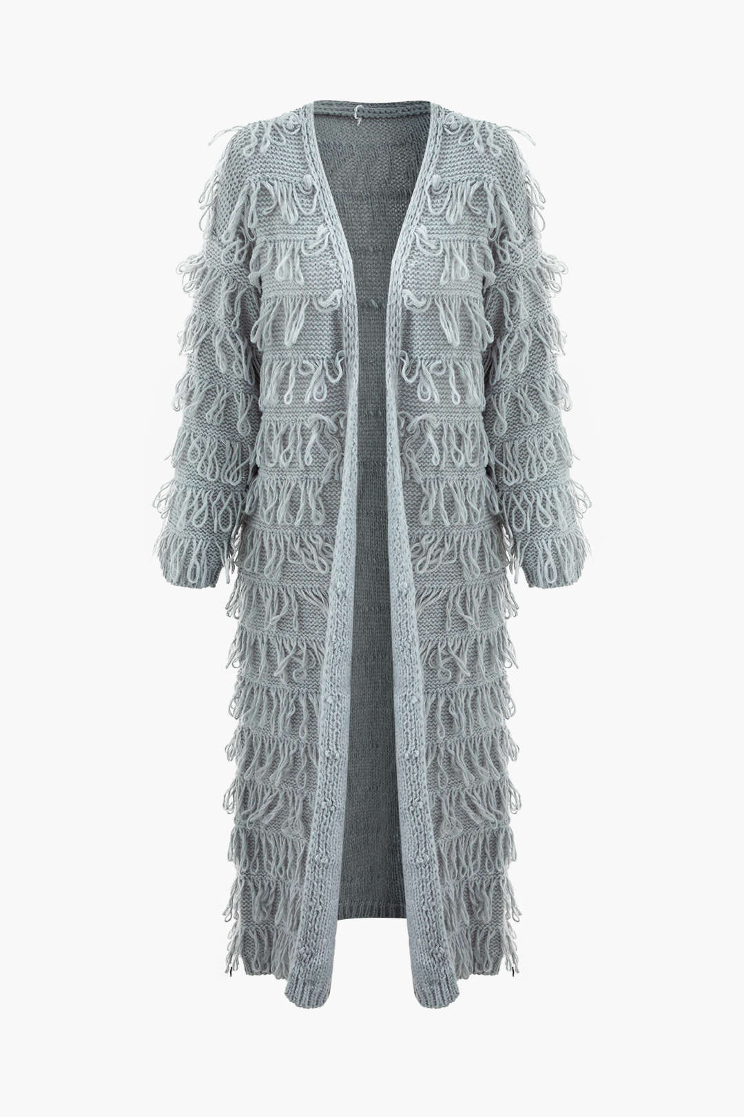 Fringe Long Sleeve Cardigan Sweater in Y2K Style for Cozy Aesthetic Outfits