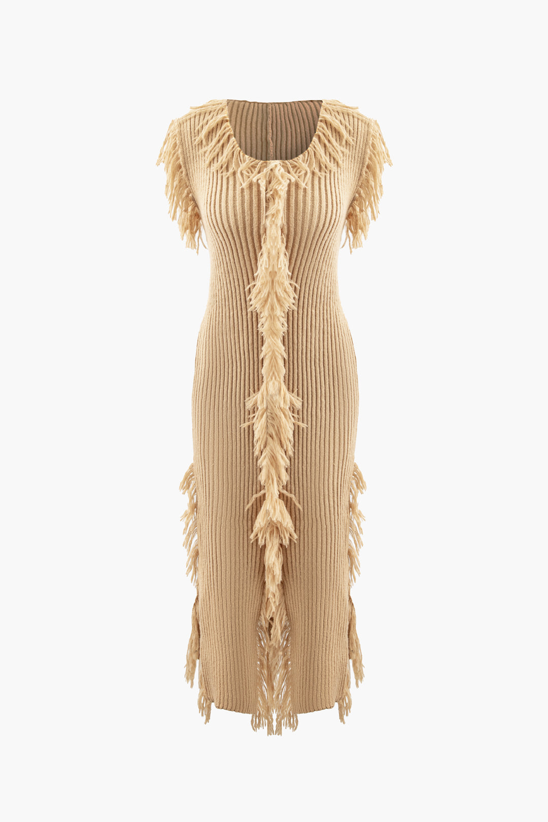 Fringe Square Neck Sleeveless Slit Knit Maxi Dress for Y2K Aesthetic and Coquette Style