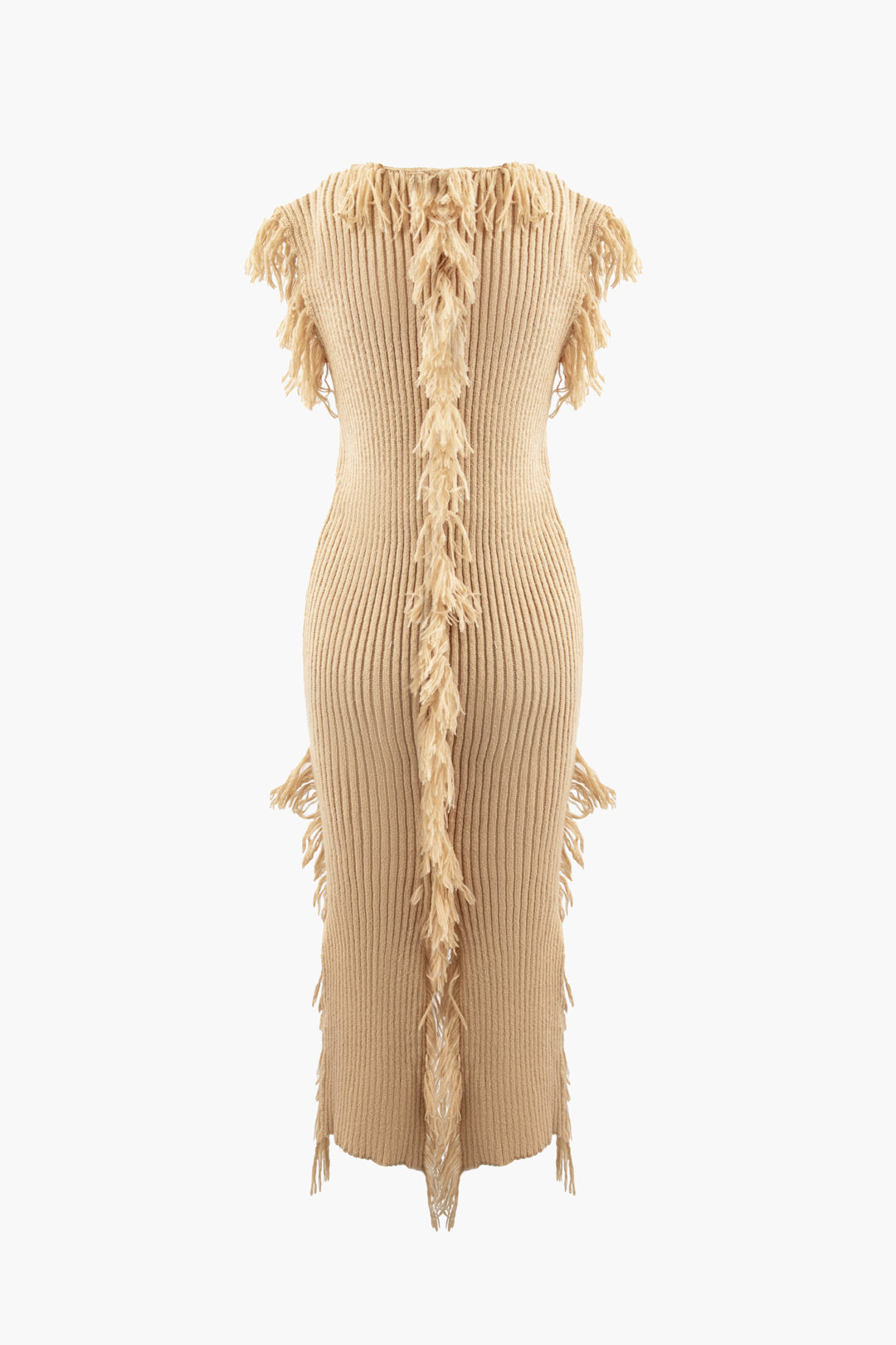 Fringe Square Neck Sleeveless Slit Knit Maxi Dress for Y2K Aesthetic and Coquette Style