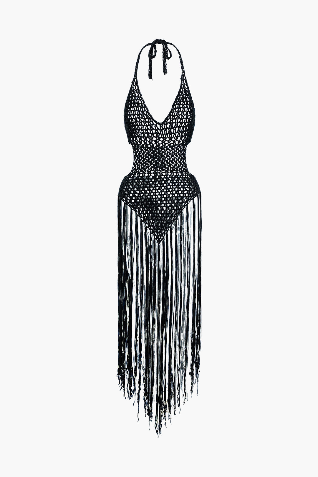 Fringe Tie Halter Backless Cover Up - Y2K Aesthetic Swimwear for Trendy Summer Vibes