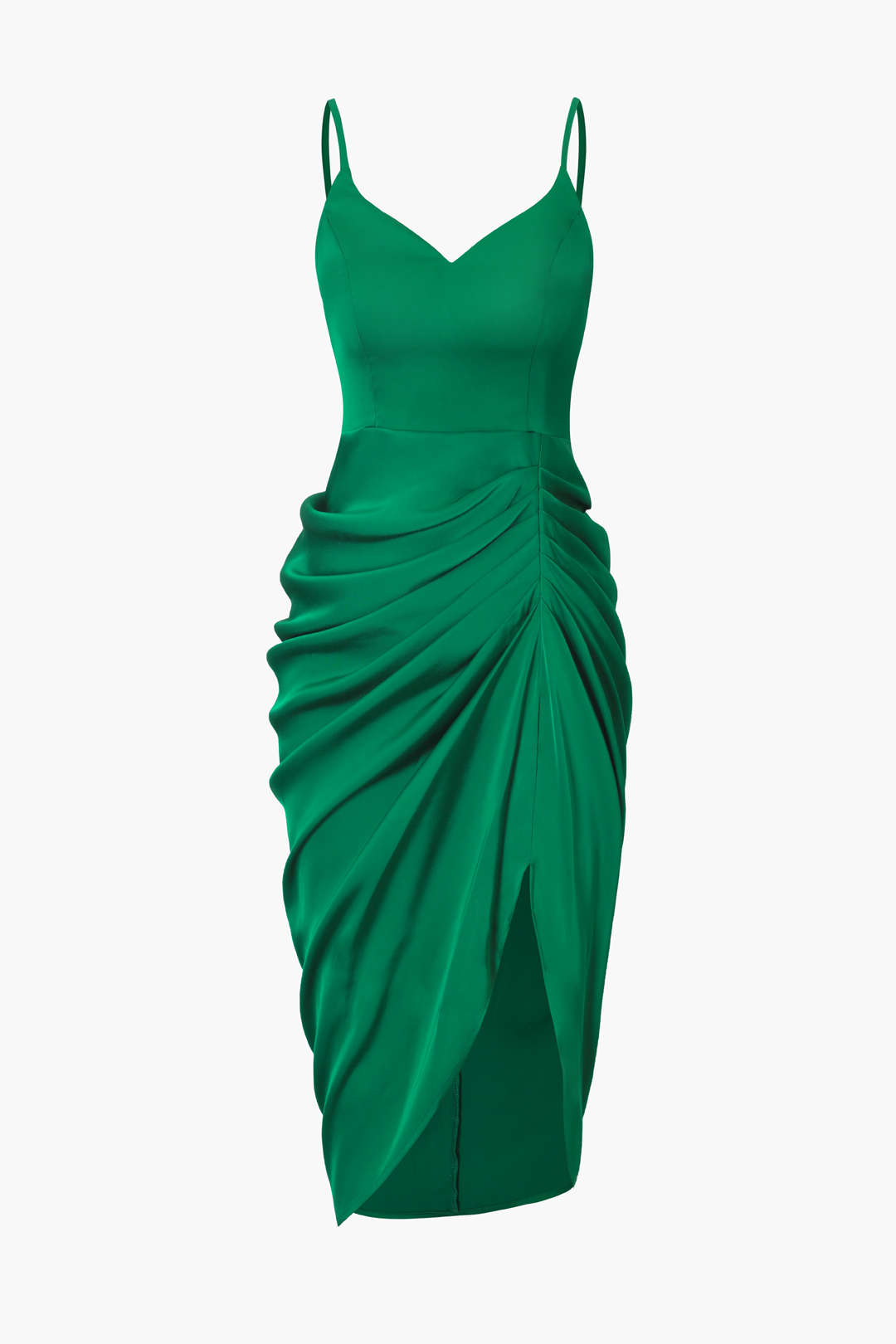 Gathered V-Neck Satin Midi Dress for Y2K Aesthetic, Coquette Style, and Elegant Outfits