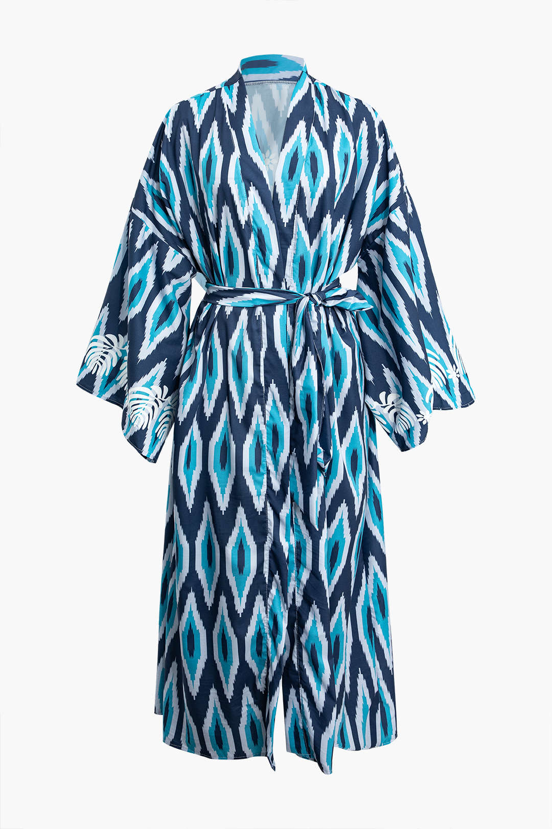 Geometric Print Belted Cover Up - Y2K Aesthetic Layering Piece for Trendy Outfits