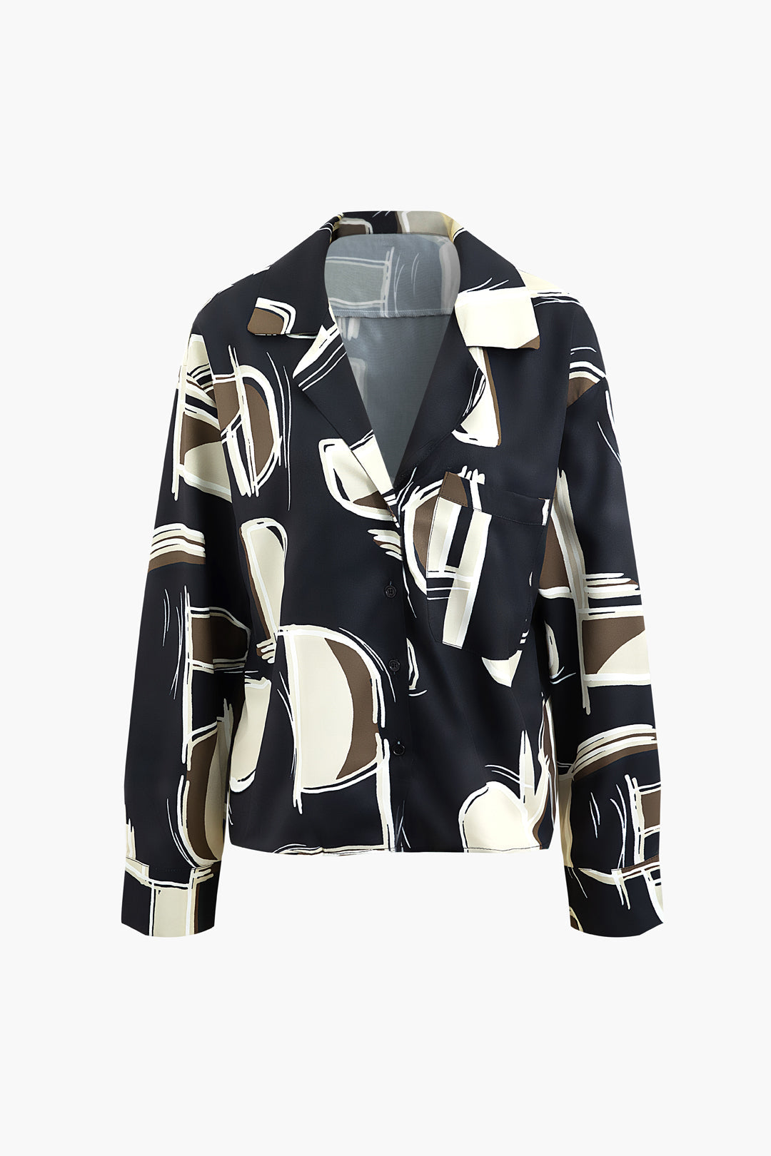 Geometric Print Notched Lapel Pocket Shirt - Y2K Aesthetic Chic for Trendy Outfits