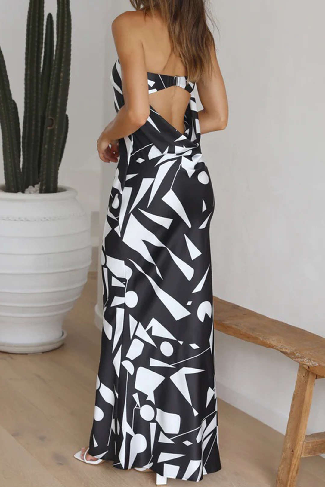 Geometric Print Strapless Maxi Dress - Y2K Aesthetic Summer Fashion Essential