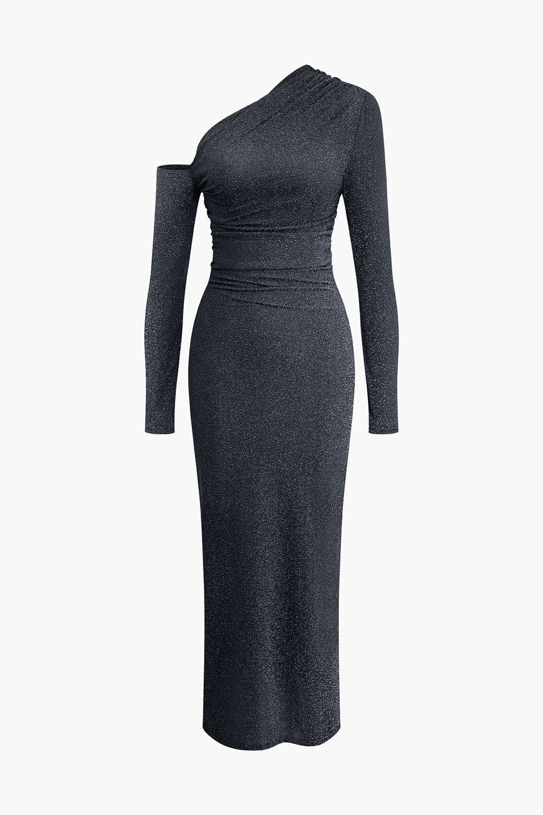 Glitter Asymmetrical Long Sleeve Fitted Maxi Dress for Y2K Fashion & Coquette Aesthetic