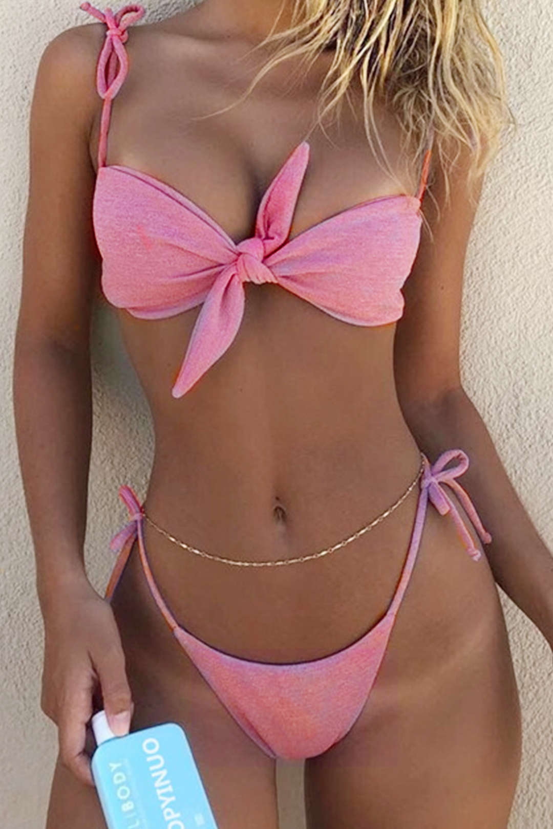 Glitter Knot Ruched Side Tie Bikini Set - Y2K Aesthetic Swimwear for Trendy Summer Vibes