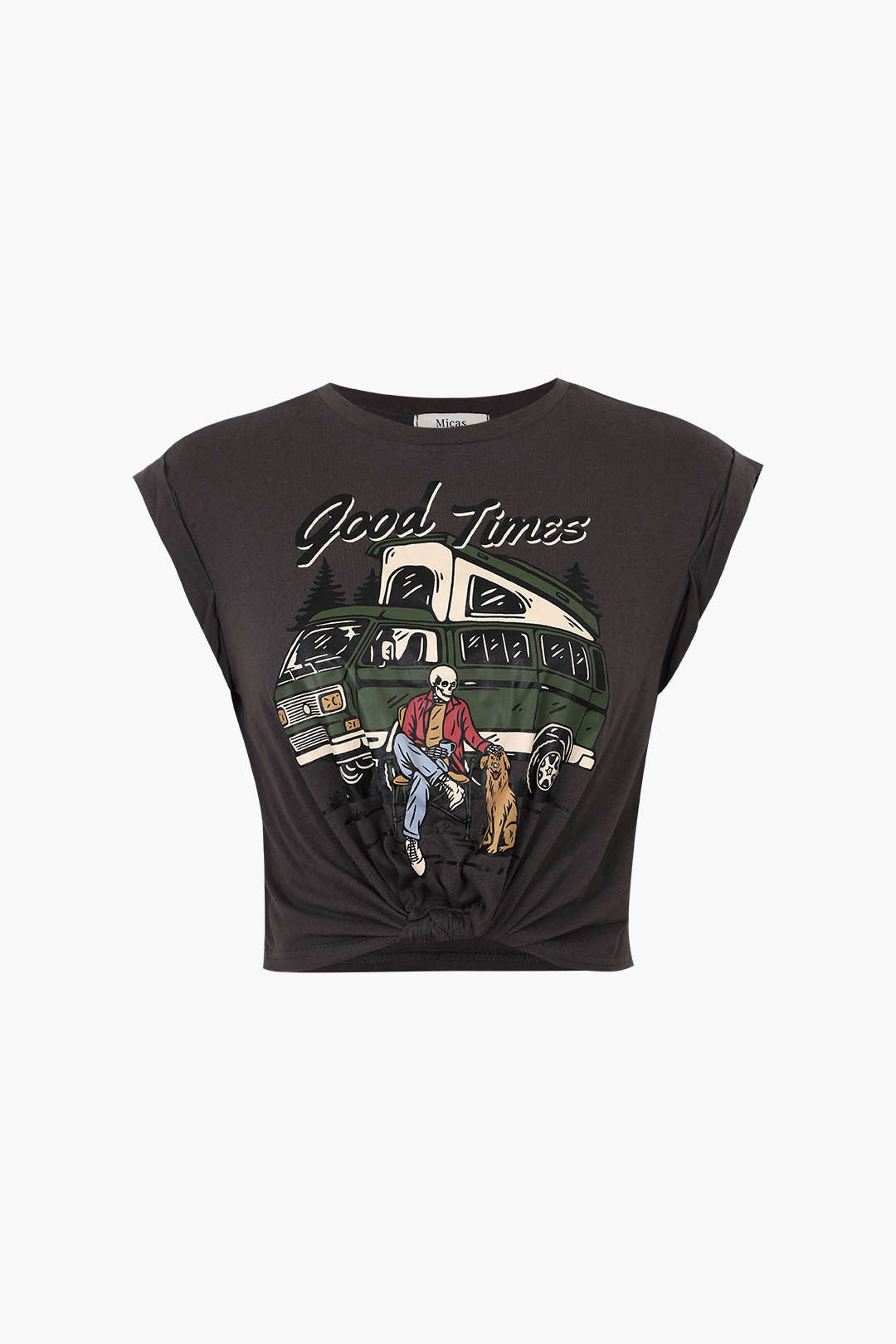 Good Times Y2K Graphic Knot Hem T-Shirt - Trendy Coquette Aesthetic Top