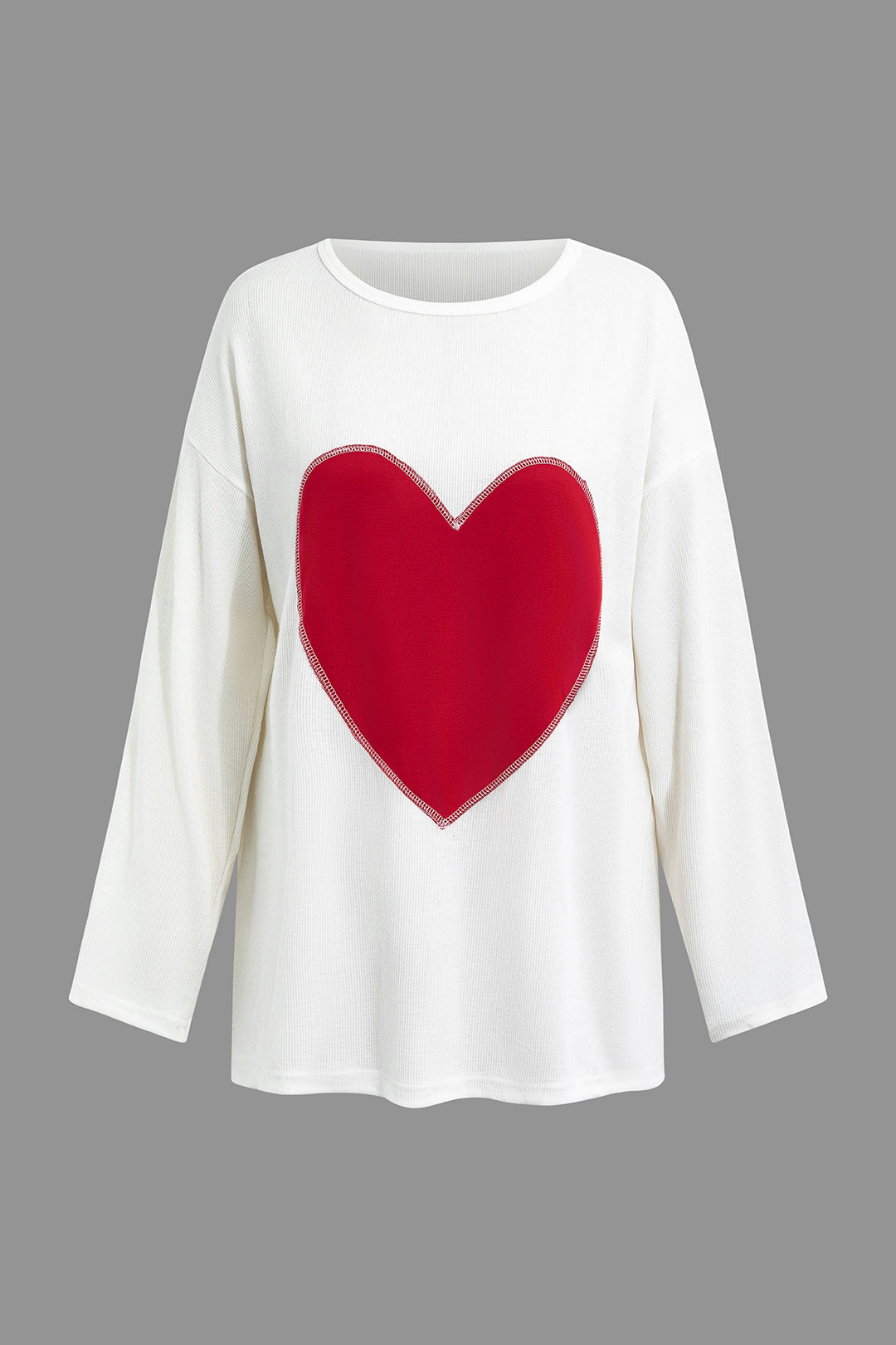 Heart Pattern Y2K Aesthetic Round Neck Pullover Long Sleeve Top for Cute Outfits