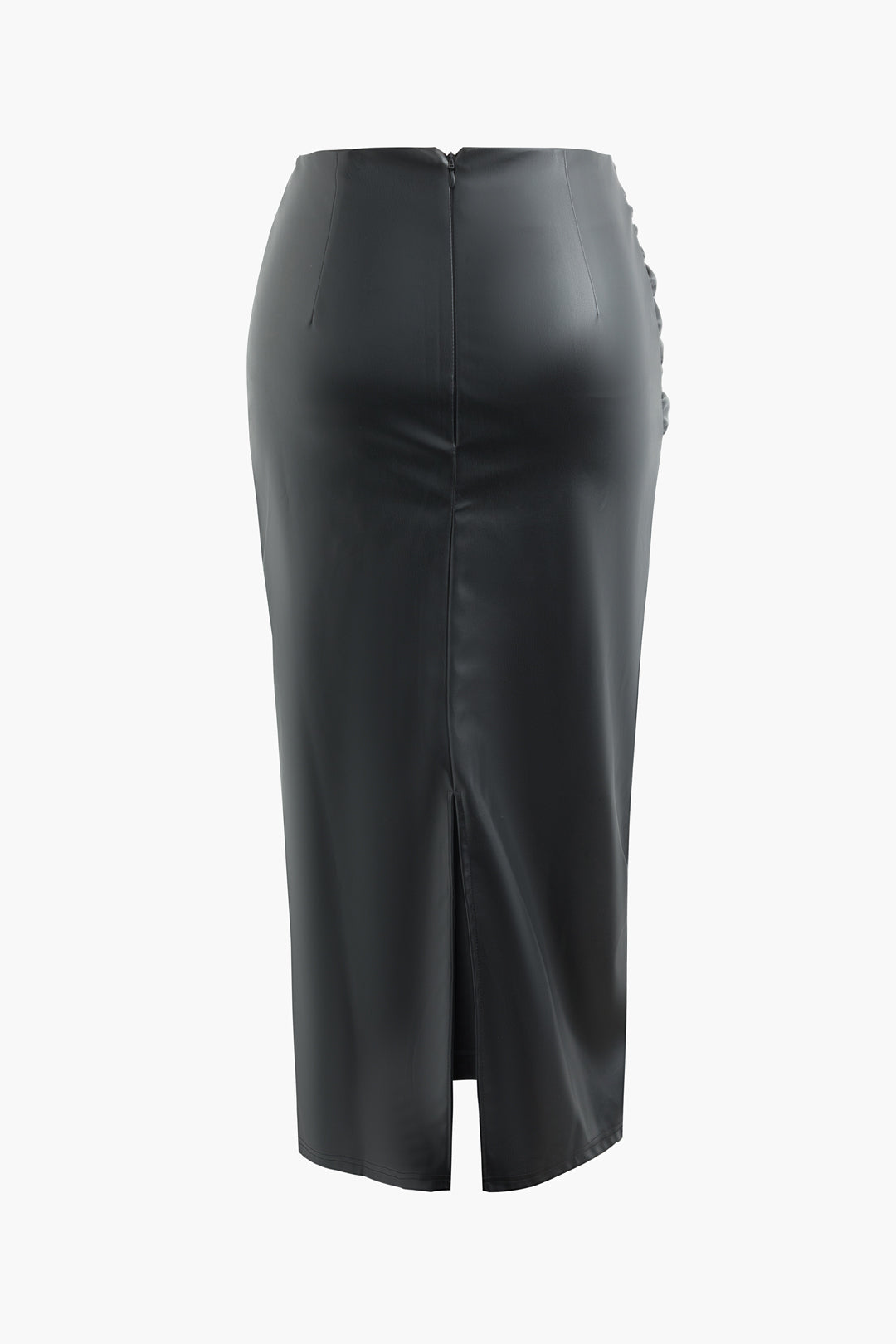 High Waist Faux Leather Ruched Slit Skirt for Y2K Aesthetic and Grunge Style Outfits