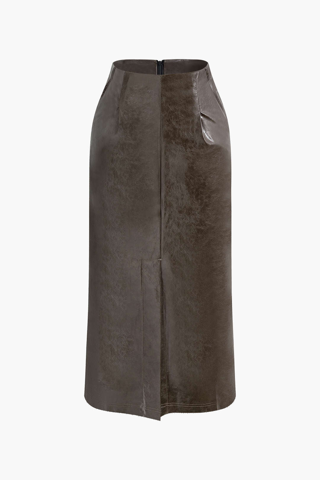 High Waist Faux Leather Slit Maxi Skirt for Y2K Aesthetic and Grunge Style Outfits