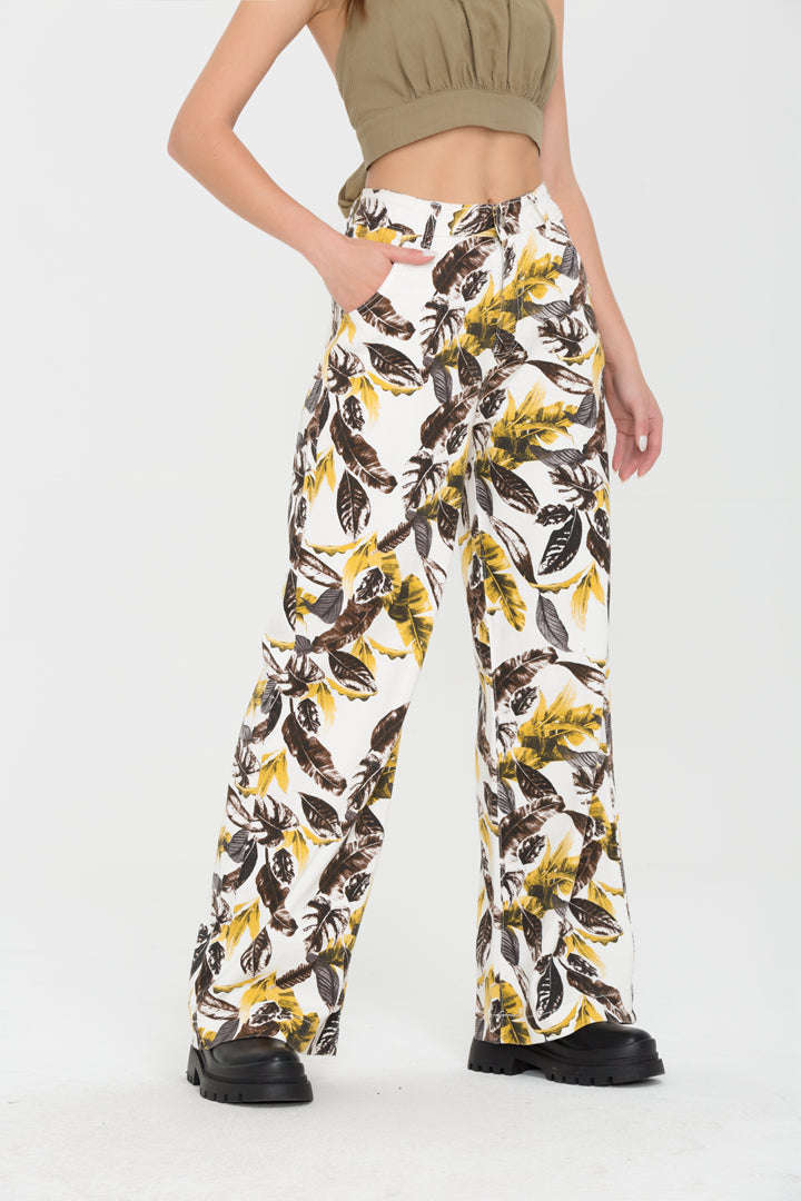 High Waist Leaf Print Straight Leg Pants for Y2K Aesthetic and Coquette Style Outfits