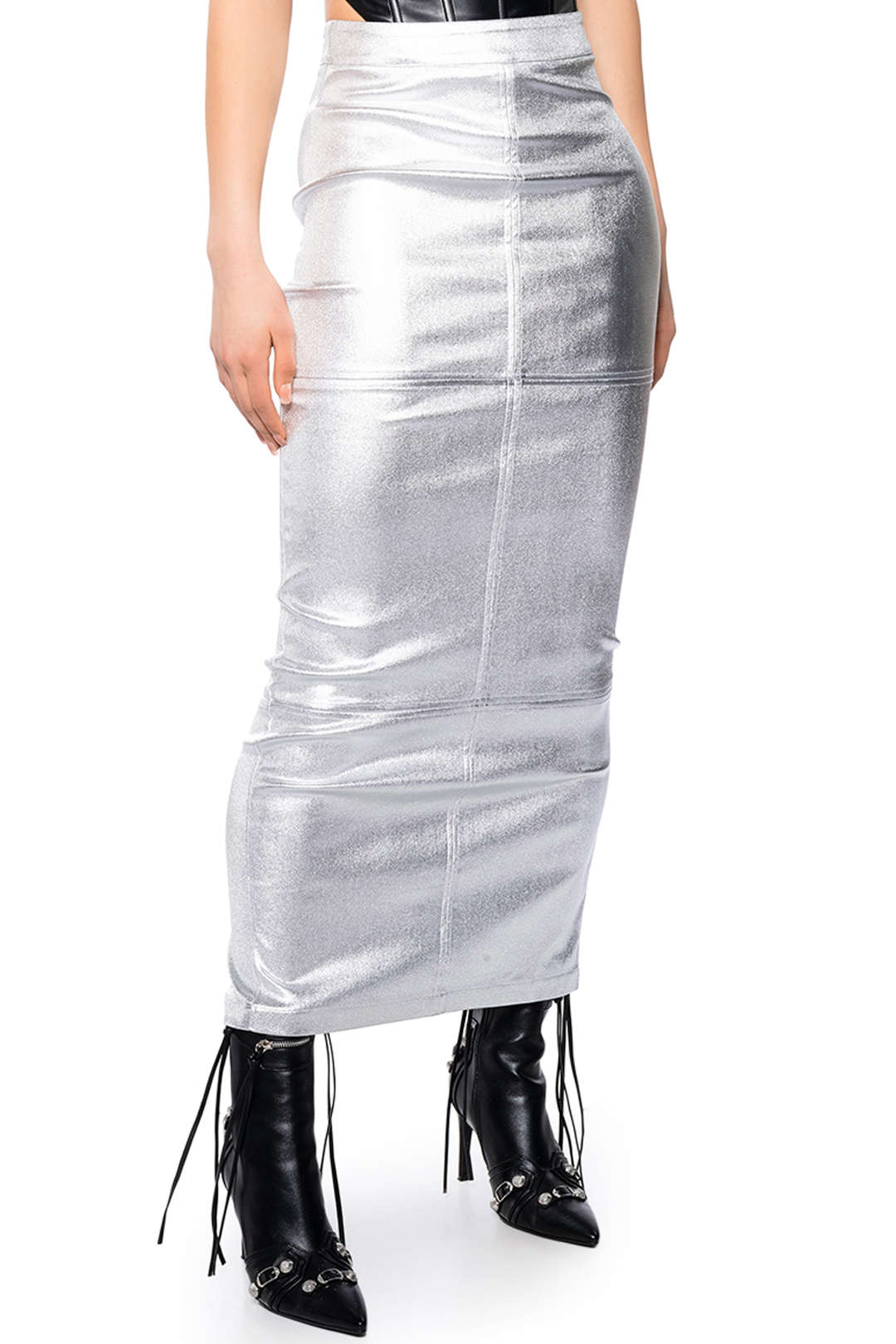 High Waist Metallic Slit Maxi Skirt for Y2K Fashion and Coquette Aesthetic Outfits