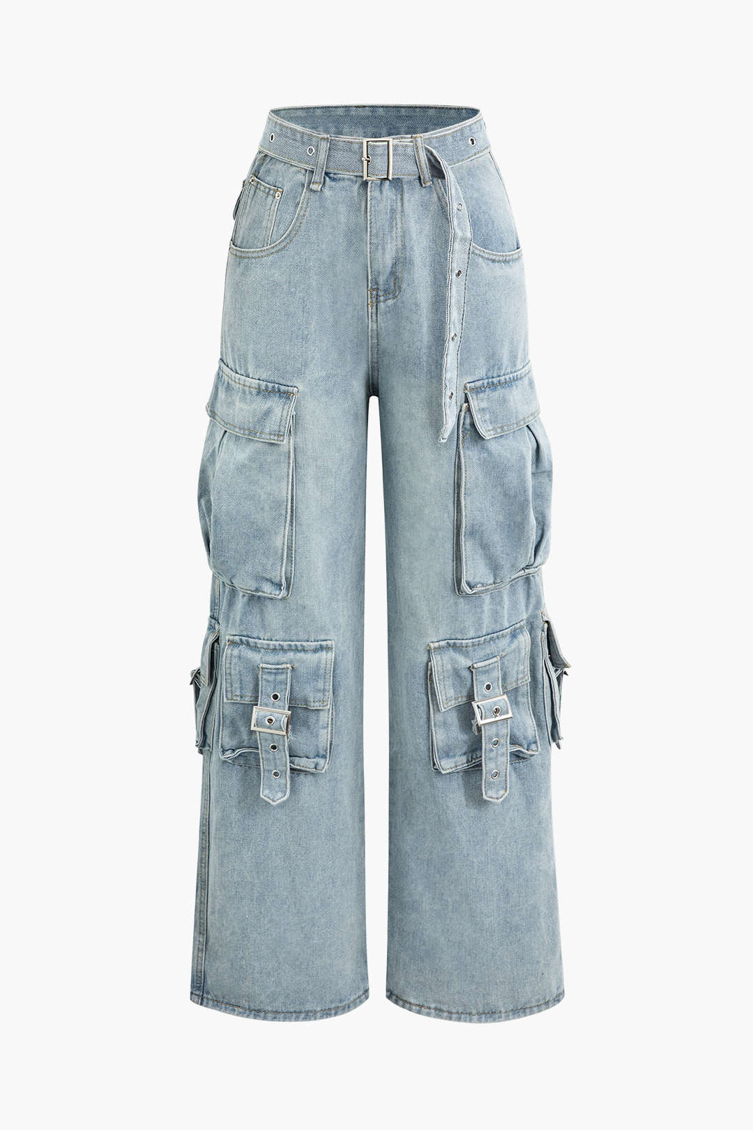 High Waist Wide Leg Cargo Jeans with Flap Pockets for Y2K and Grunge Aesthetic Outfits