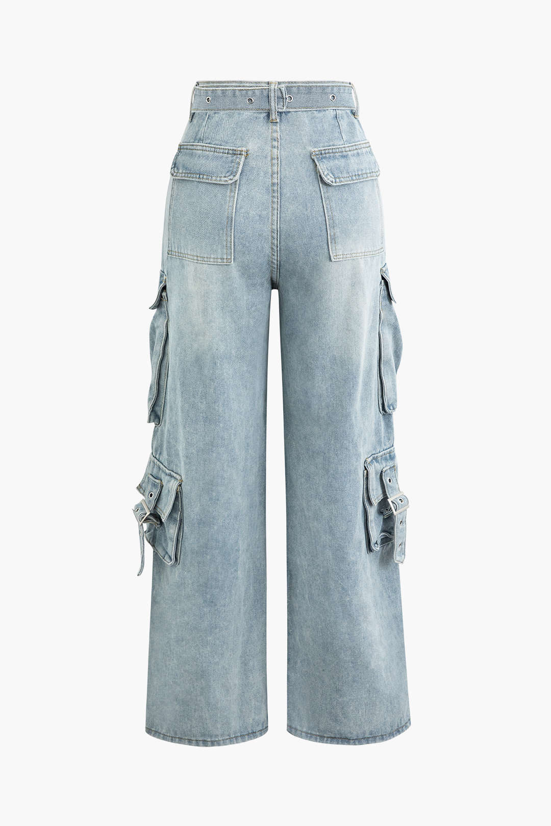 High Waist Wide Leg Cargo Jeans with Flap Pockets for Y2K and Grunge Aesthetic Outfits