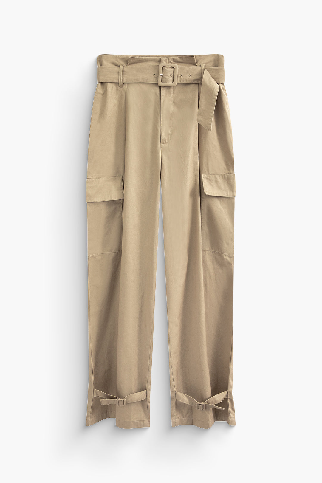 High-Waisted Buckle Detail Cargo Pants with Flap Pockets for Y2K Aesthetic Style