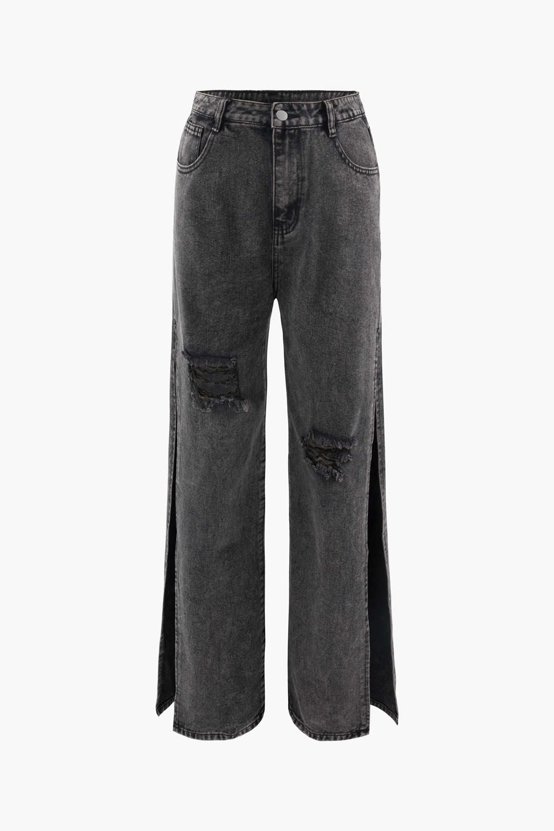 High-Waisted Distressed Straight Leg Jeans for Y2K Aesthetic and Grunge Style Outfits