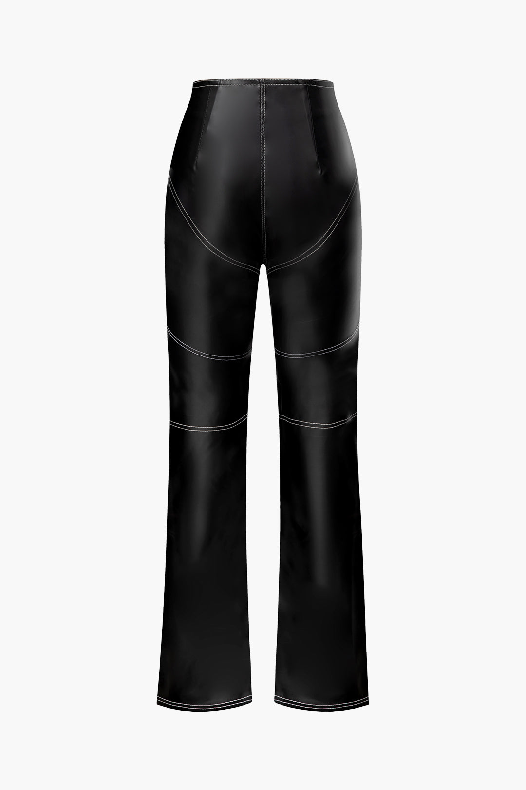 High-Waisted Faux Leather Straight Leg Pants with Topstitching for Y2K Aesthetic Style