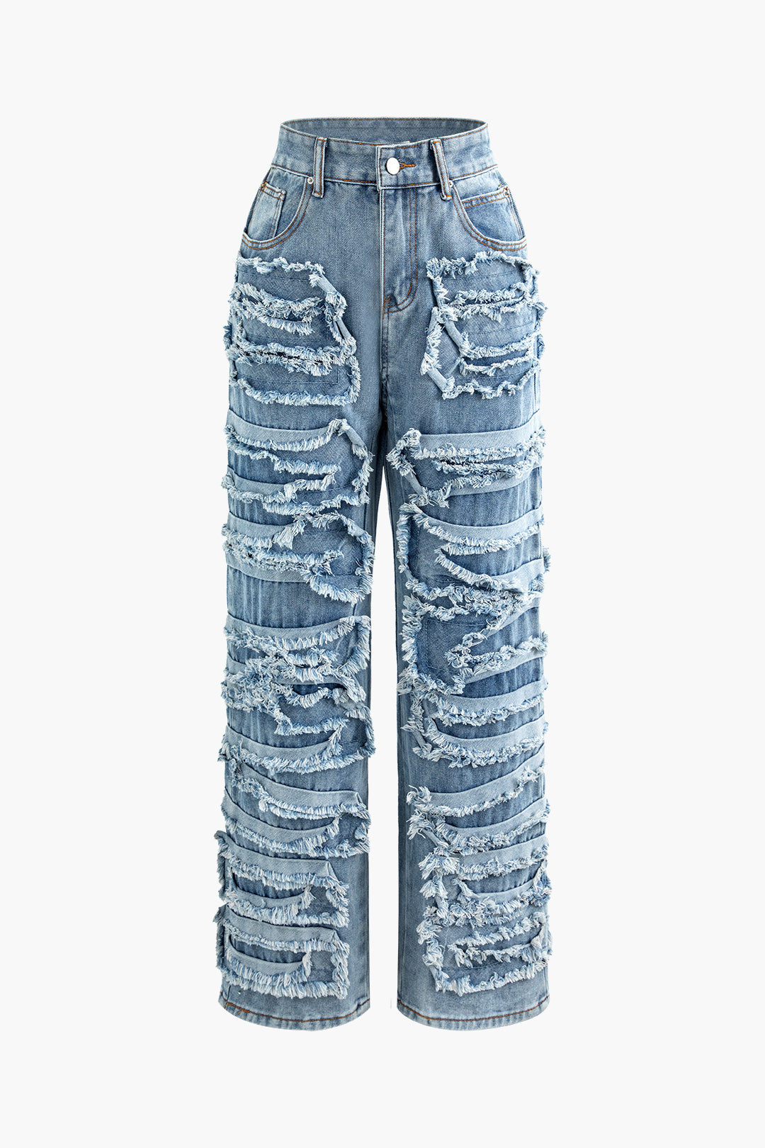 High-Waisted Frayed Straight Leg Jeans for Y2K Aesthetic and Grunge Style Outfits