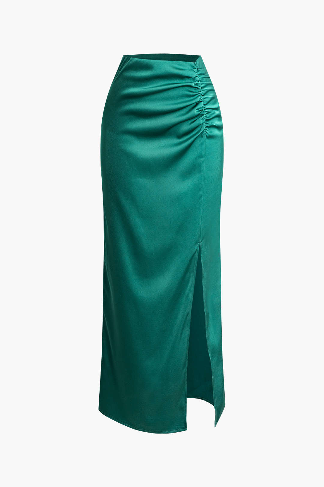 High-Waisted Satin Ruched Split Maxi Skirt for Y2K Fashion & Coquette Aesthetic Looks