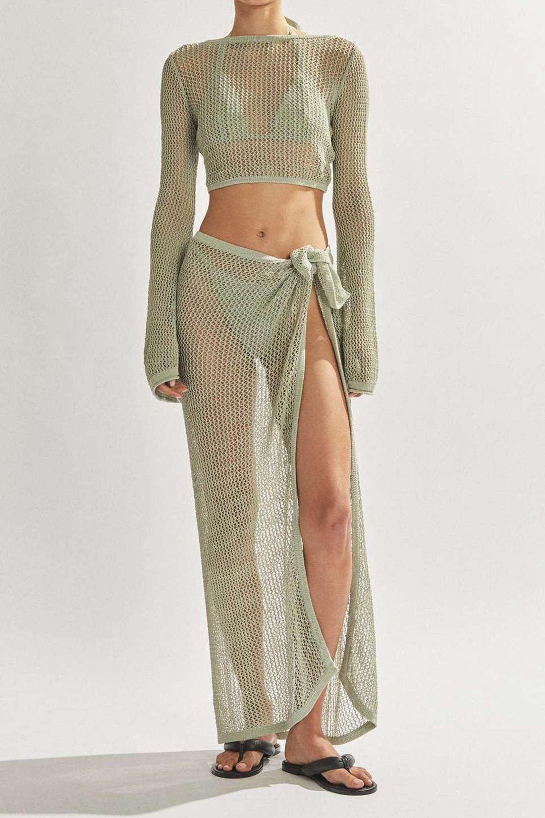 Hollow Out Knot Crop Top & Split Maxi Dress Set - Y2K Aesthetic Outfit for Trendy Looks