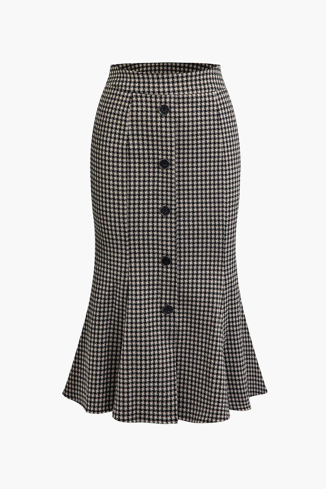 Houndstooth Button Front Mermaid Midi Skirt - Y2K Aesthetic Fashion Statement Piece