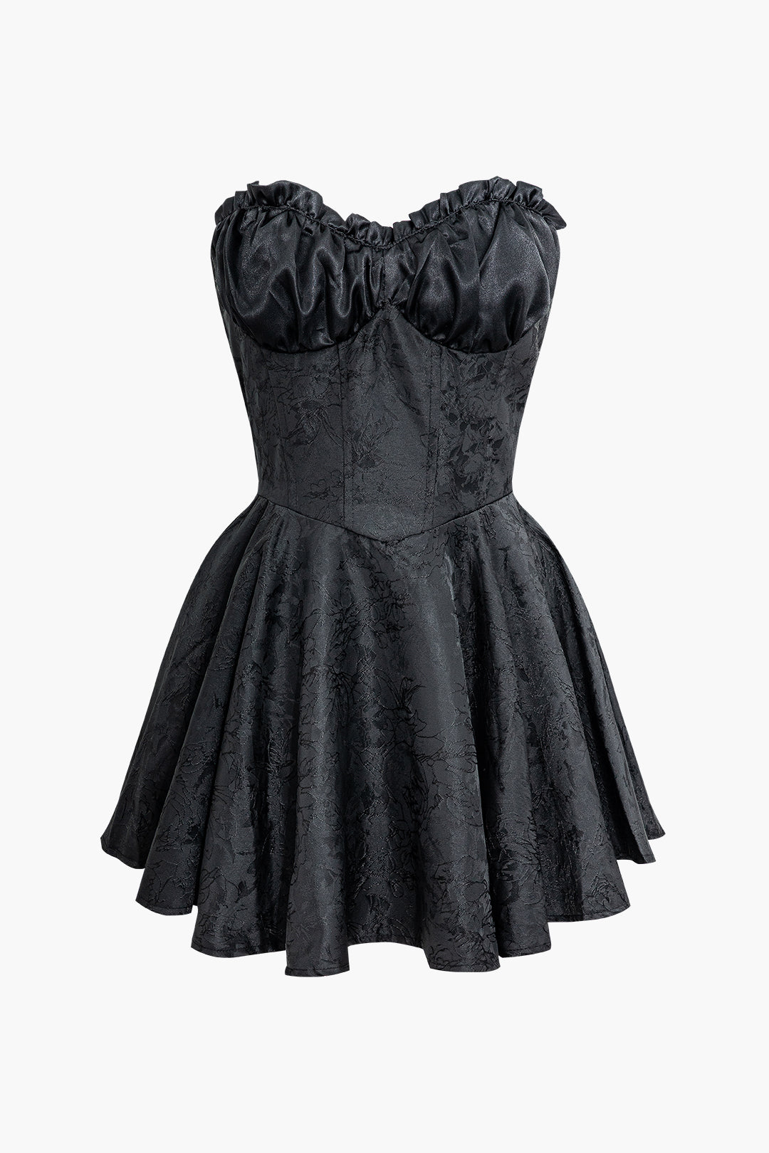 Jacquard Ruffle Strapless Mini Dress with Lace Gloves for Y2K Coquette Aesthetic Style